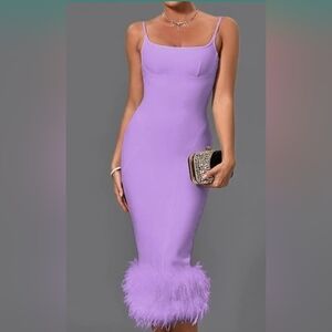 Runway Ready Elegant Purple Bandage Feathered Hem Dress